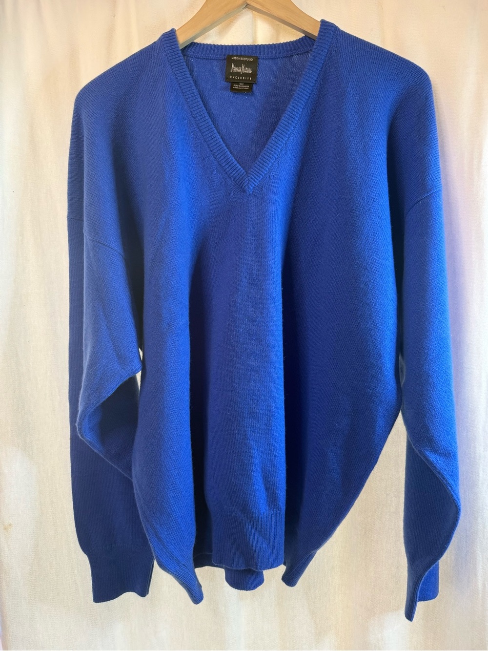 Vintage Neiman Marcus Cashmere V-Neck Sweater in Royal Blue